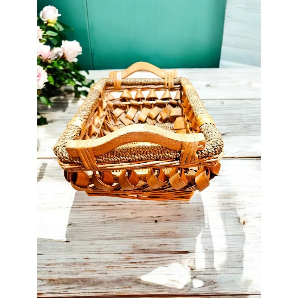 Vintage Wicker Basket With Handles, 14